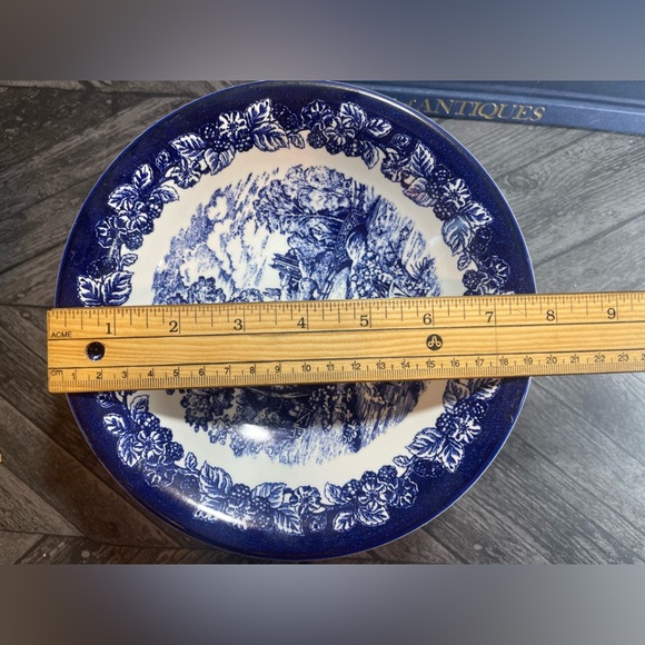 Set of 8 Staffordshire Farmhouse Blue & White Ironstone Shallow Bowls or Plates - Picture 5 of 5